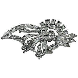 80s Silver-Colored Plastic Fashion Brooch, Good Condition, 2.75" x 1.25"